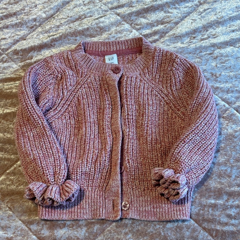GAP Pink Knit Cardigan with Ruffle Sleeves